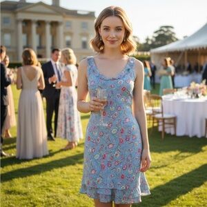 Ralph by Ralph Lauren Floral Print Y2K Ruffle Asymmetrical Midi Dress SZ Small